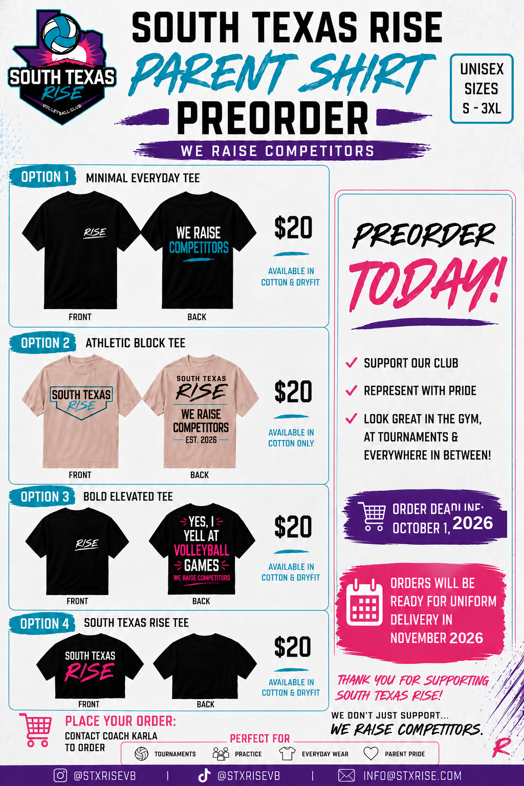 STX Rise Parent Shirt Options
